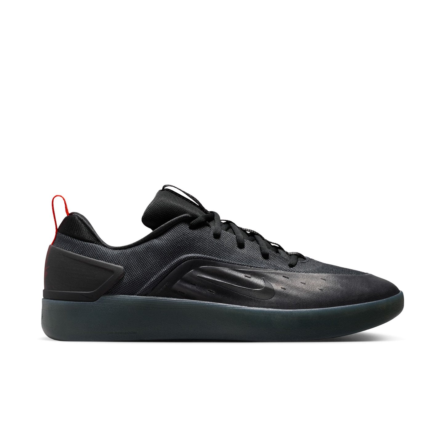 side profile view of nike sb nyjah 4 shoe in black, on a white background