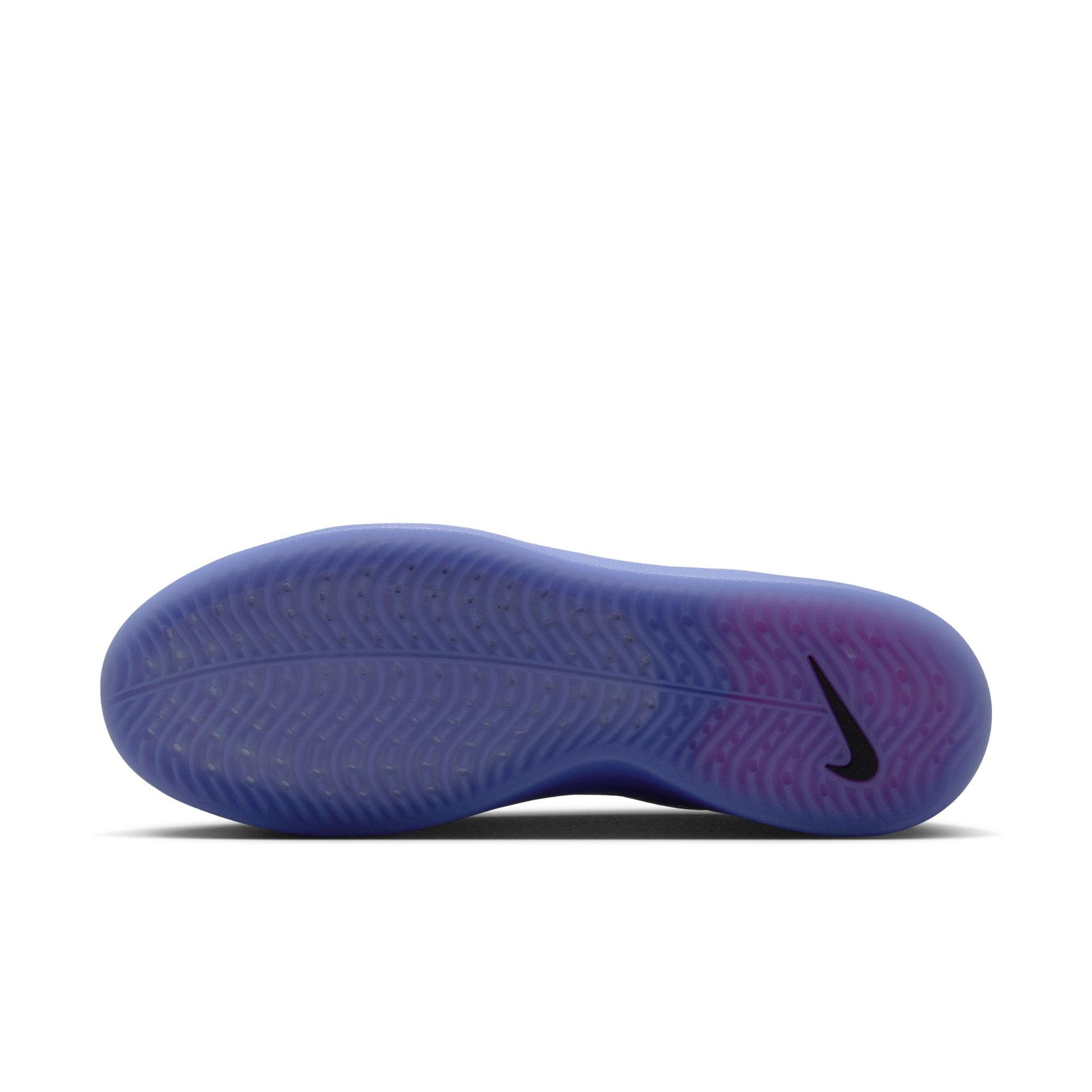 Blue athletic shoe sole with a Nike logo on a white background