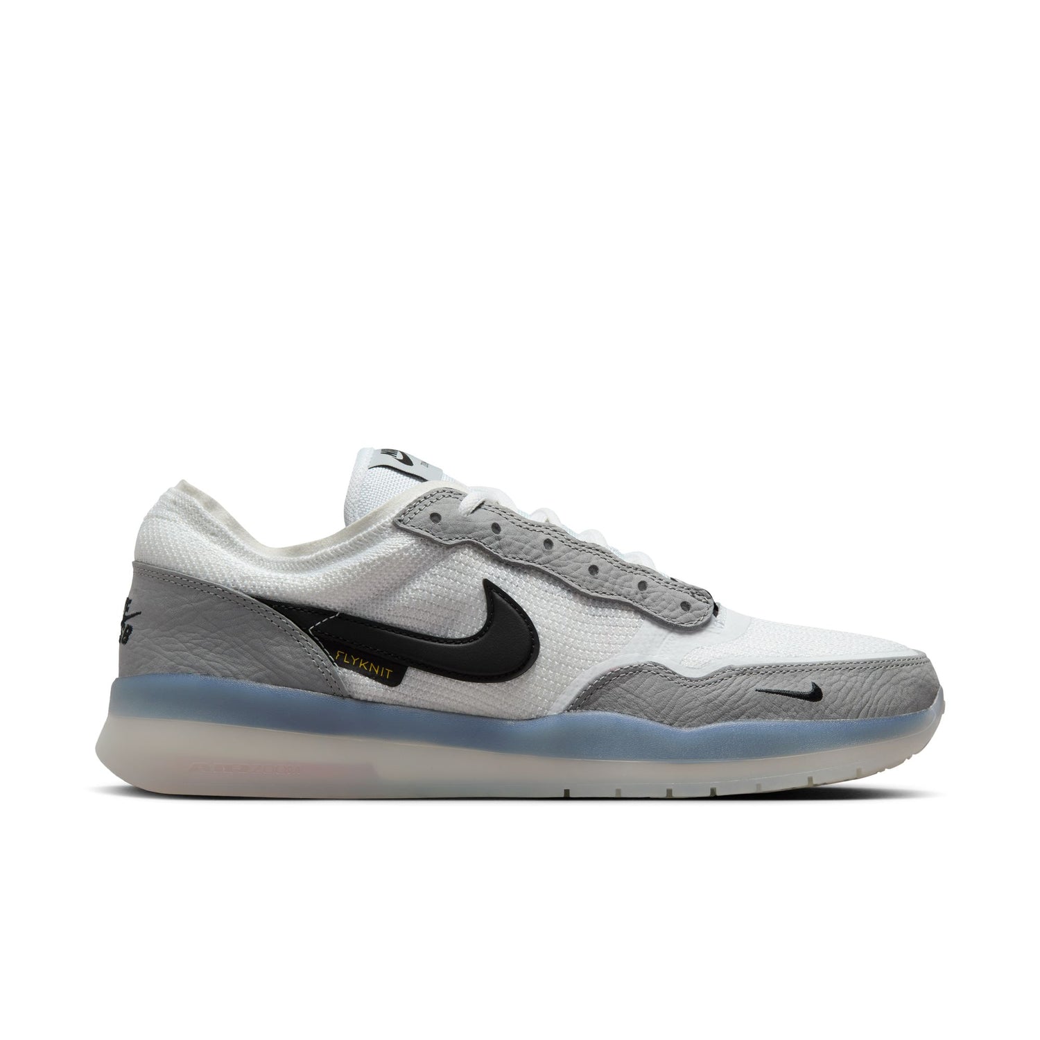 Side view of leather and mesh lowtop running inspired techy skateboard shoe 