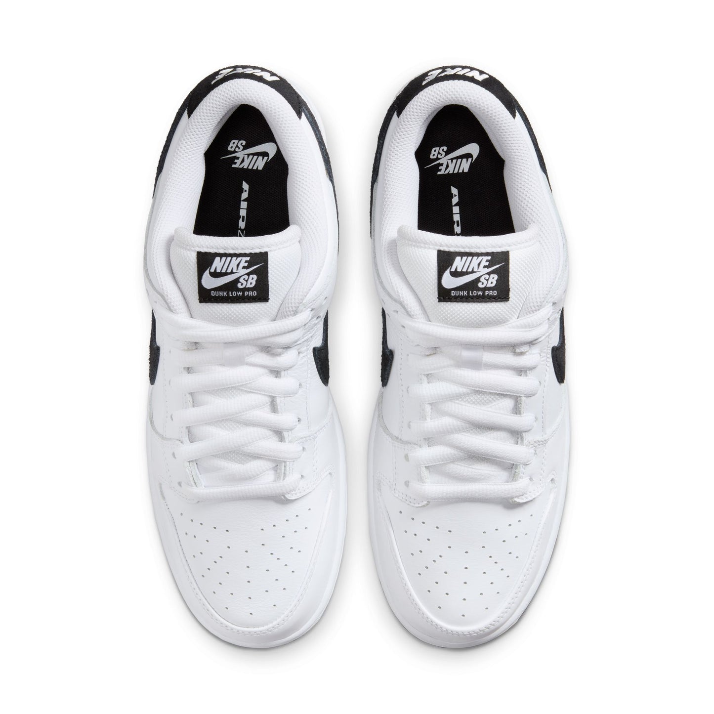 top down view of white and black leather lowtop skateboard sneaker