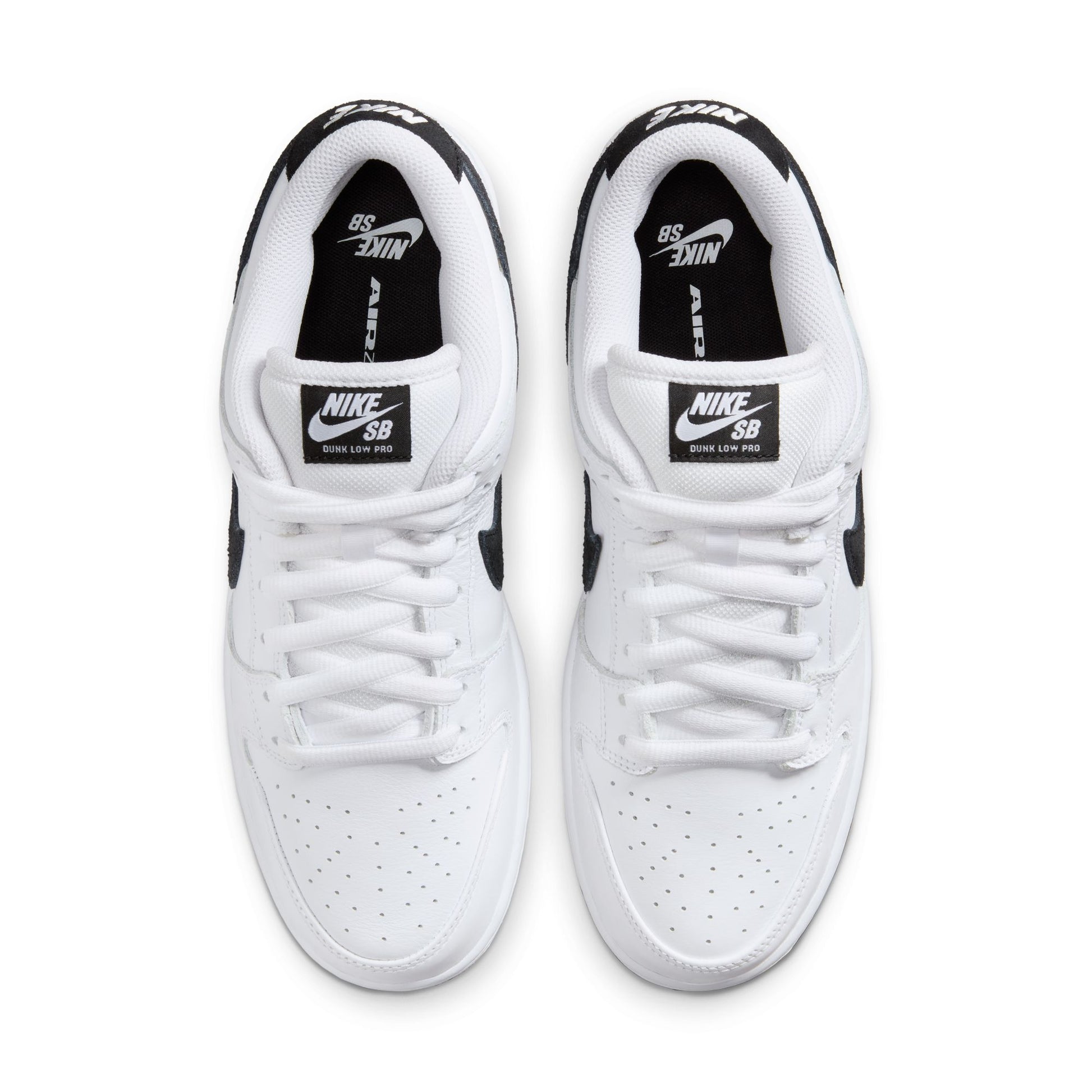 top down view of white and black leather lowtop skateboard sneaker
