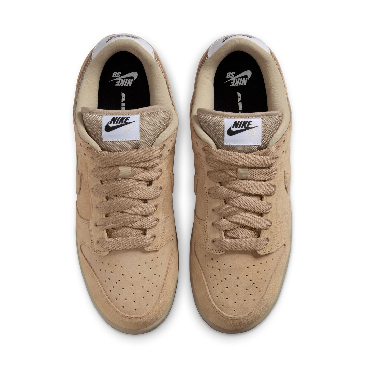 top down view of brown suede monotone lowtop skateboard sneaker