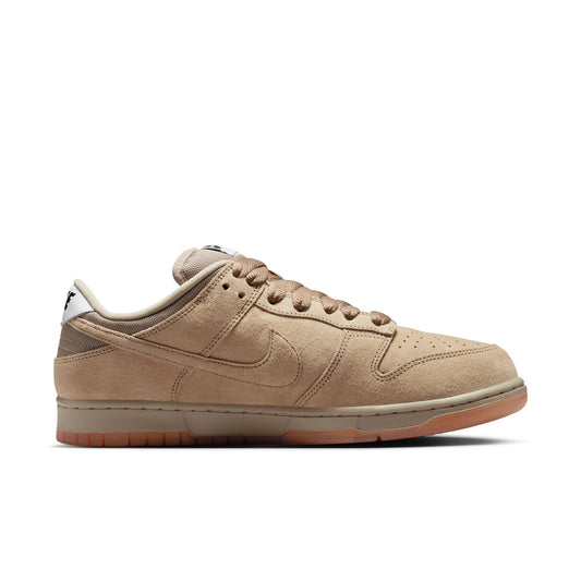 side view of brown suede monotone lowtop skateboard sneaker