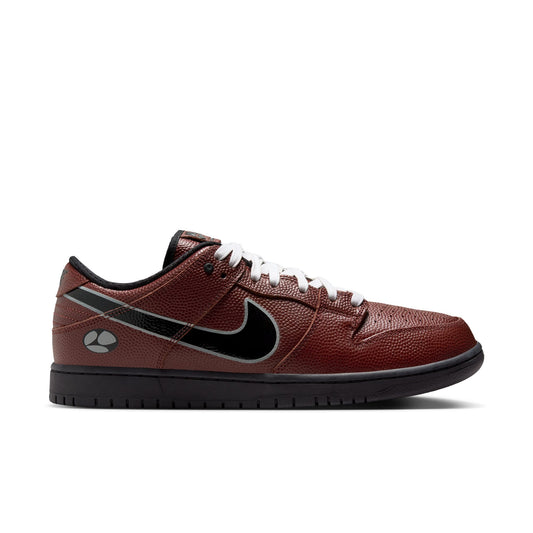 Brown sneaker with black swoosh logo on a white background