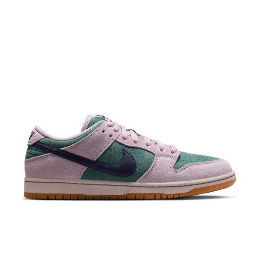 Sneaker with a green and pink design on a white background