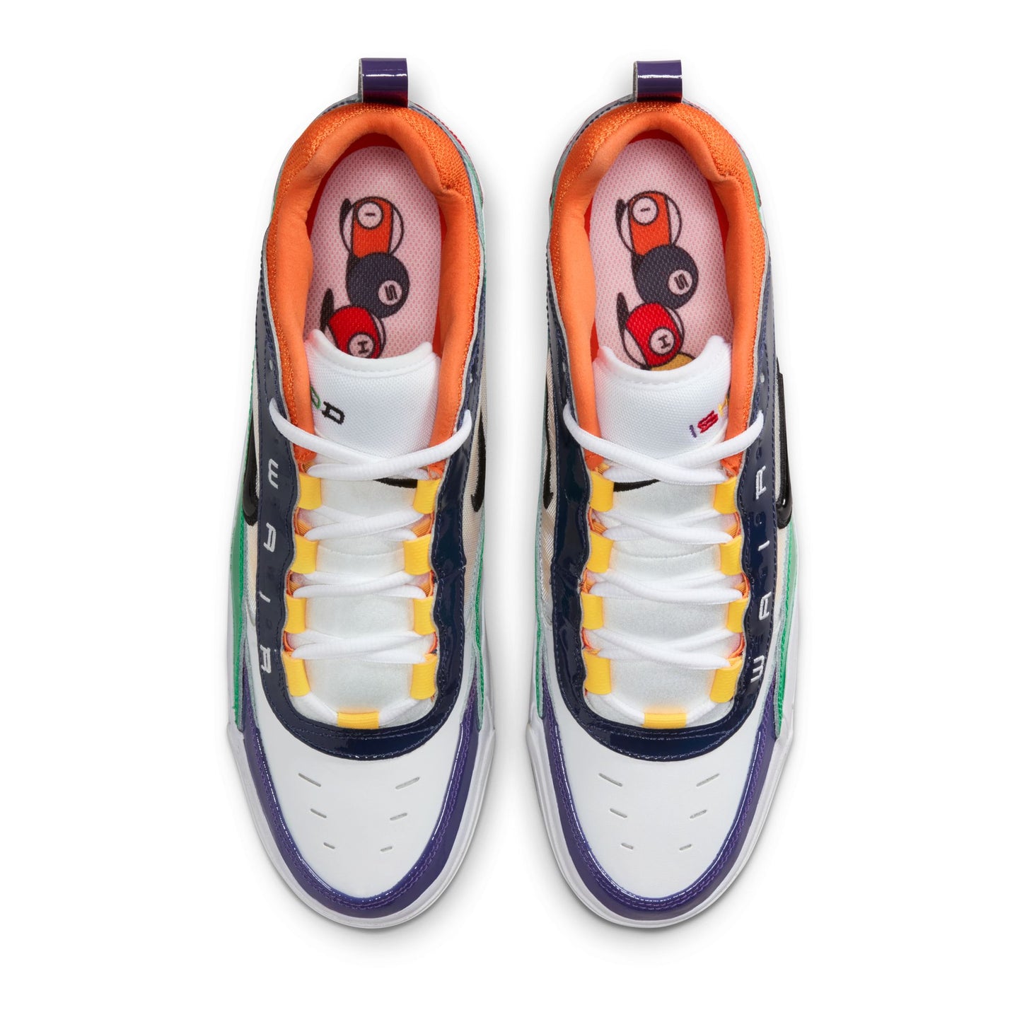Pair of colorful sneakers with a white background