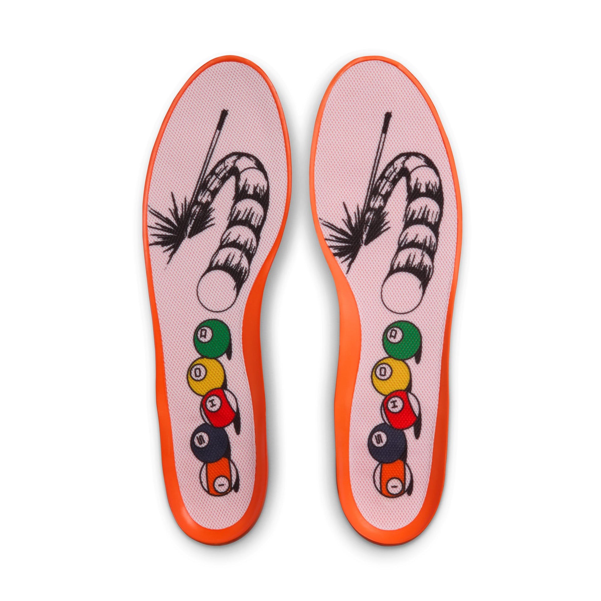 Pair of insoles with cartoonish designs on a white background