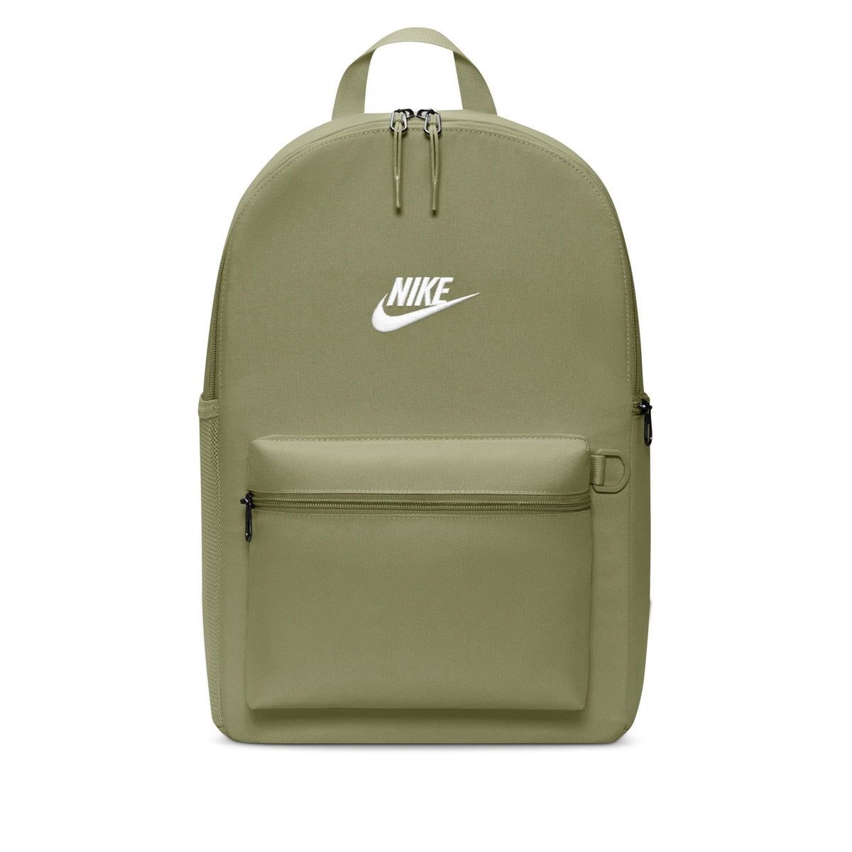 front view of olive colored nike backpack