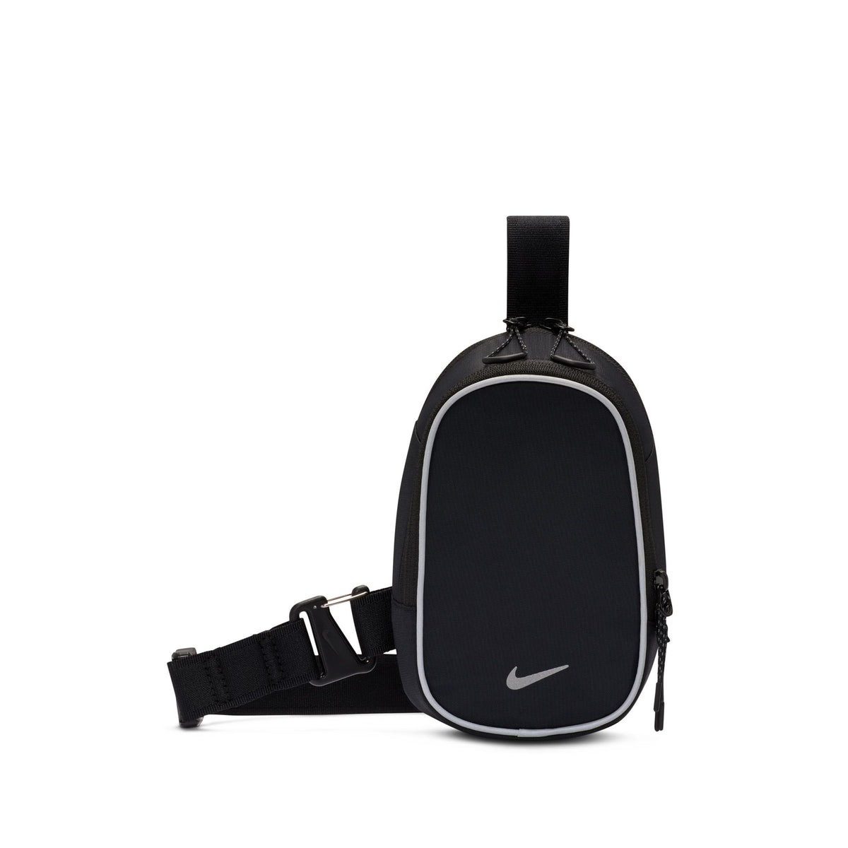 Black Nike sling bag on a white background