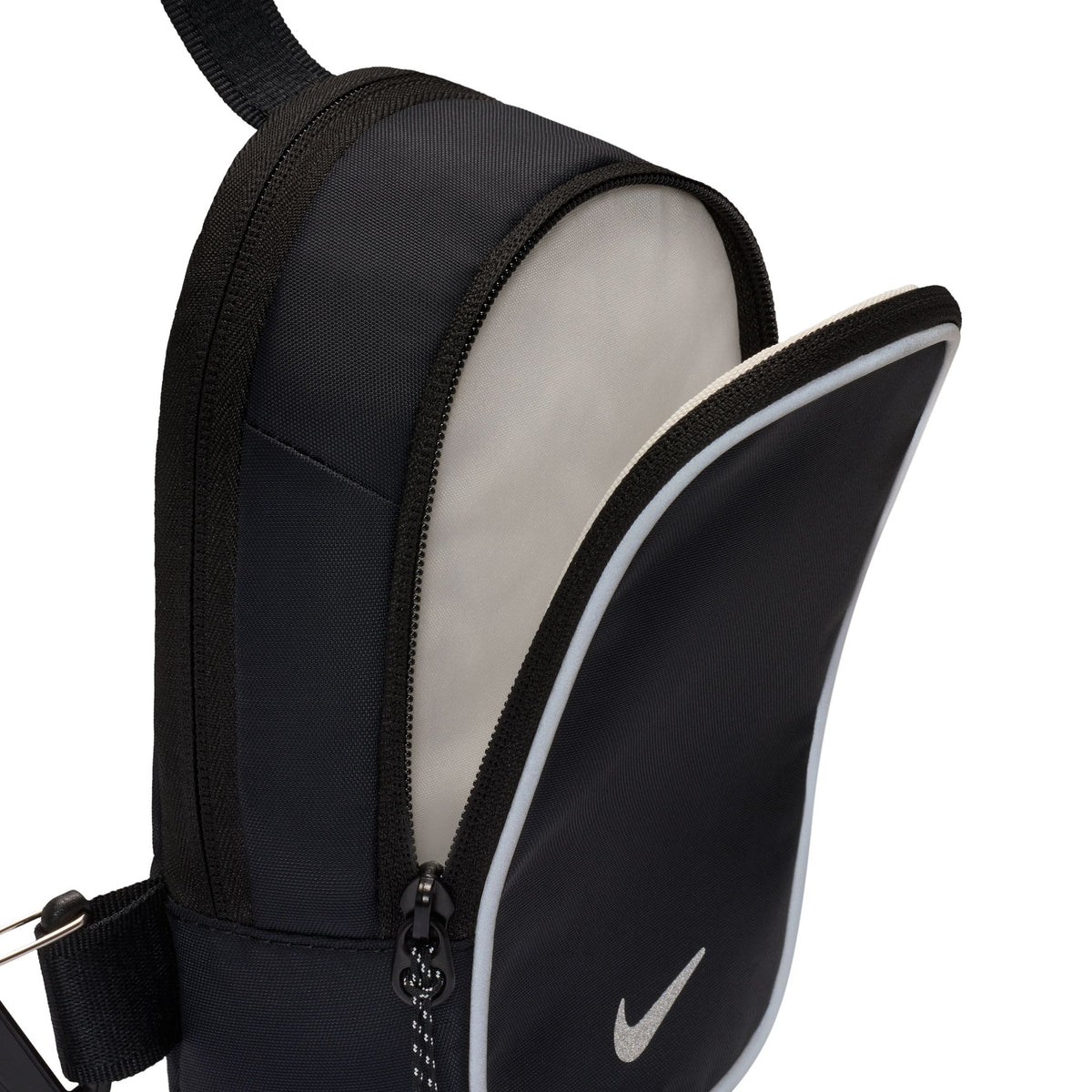 Black backpack with a visible Nike logo on a white background