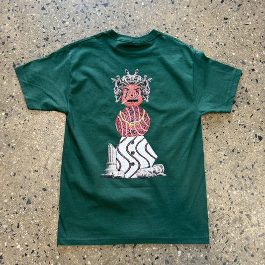 back graphic of t shirt. snack monster with medusa snakes coming out of its head