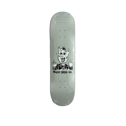 A mint green skateboard deck with a black graphic of a cartoon monster and the text 'Polar Skate Co.' printed on the underside, displayed flat on a white surface.