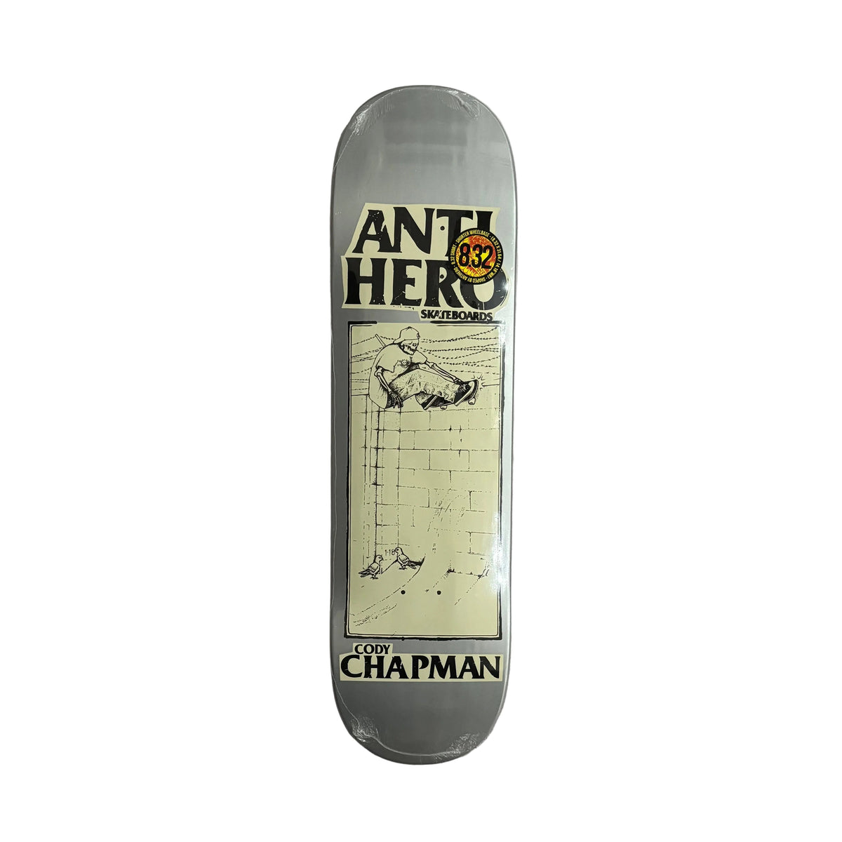 An 8.25" Anti Hero Chapman skateboard deck with a vintage-style graphic, shown flat on a white background