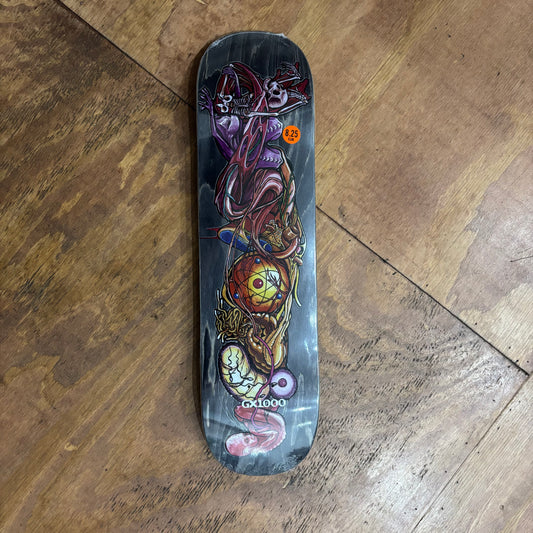 hand drawn deck on woodgrain deck