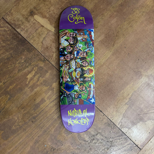 purple and multi color skateboard with tons of people and a backyard party going on