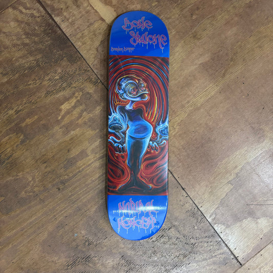 blue and red bone stalone graphic with trippy looking person with wild eyes