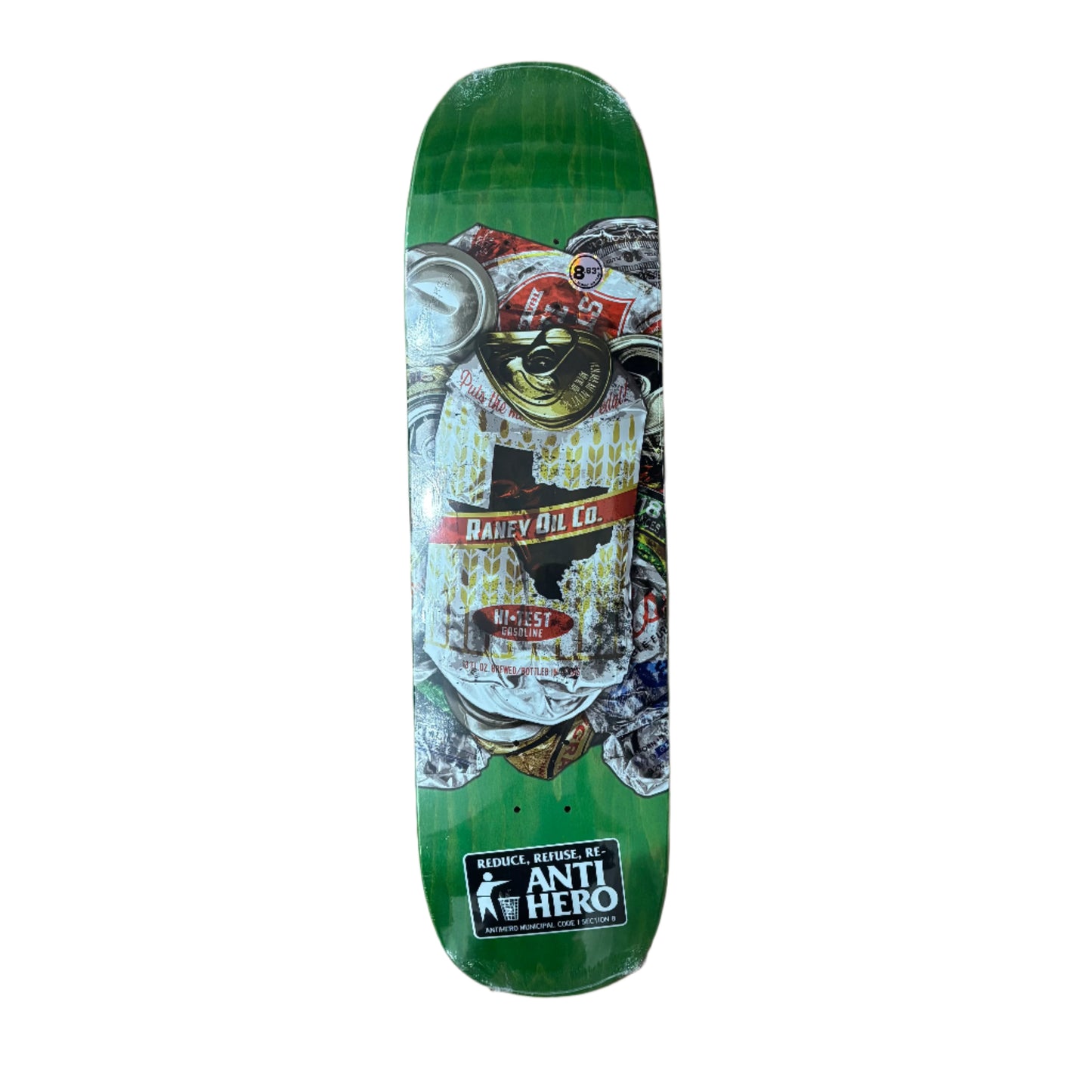 crushed aluminum can style skateboard graphic