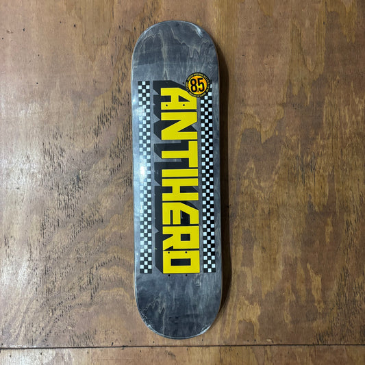 antihero logo with black and white checkerboard, in the style of a taxi cab