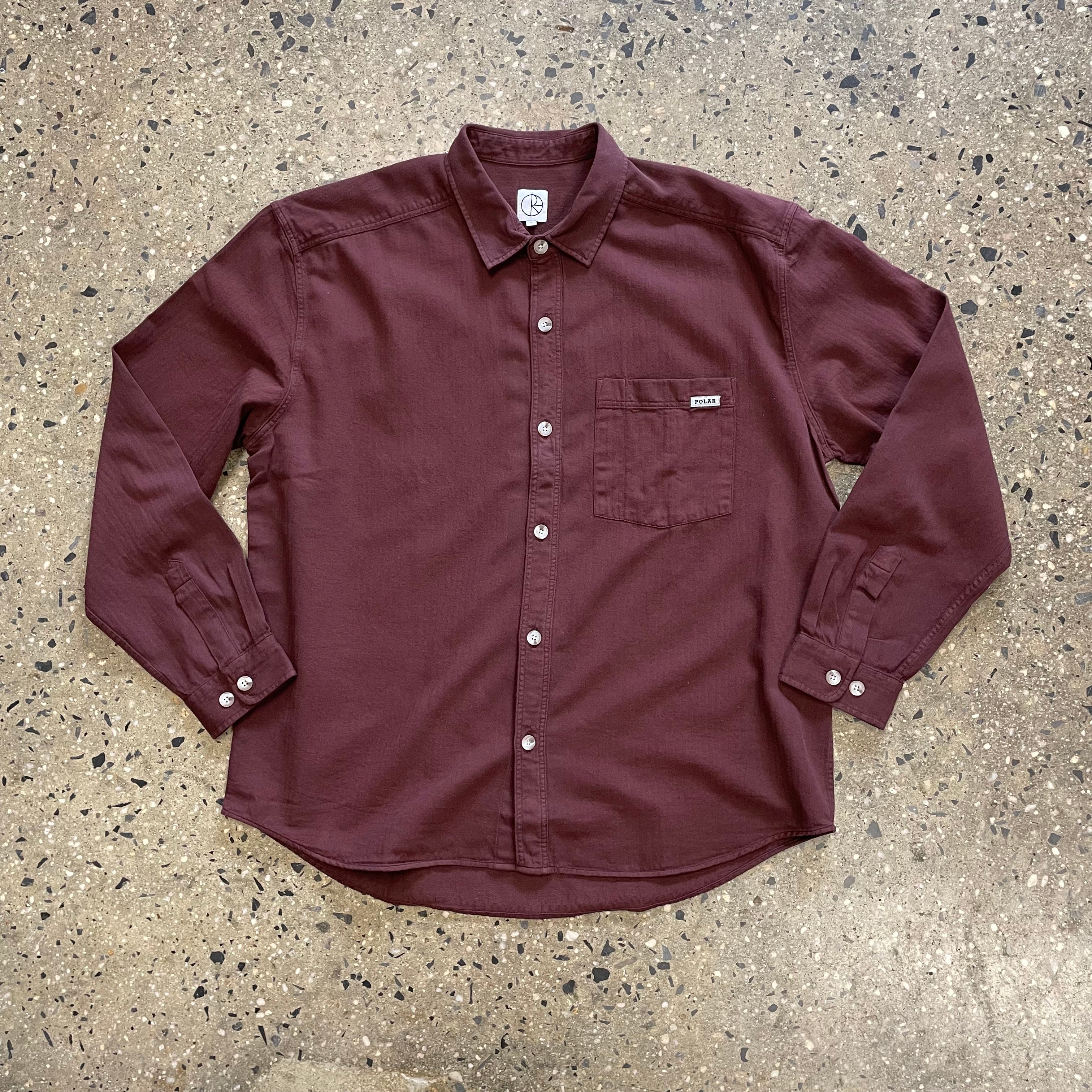 Polar Skate Co. Mitchell Herringbone L/S Shirt - Wine - Labor