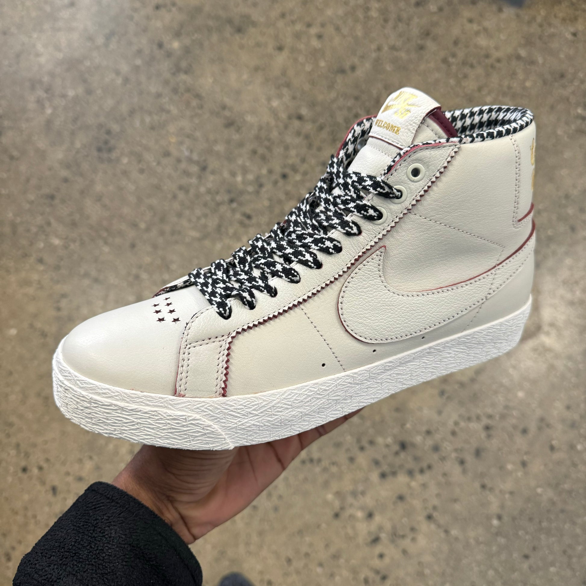 white leather hi top sneaker with white sole