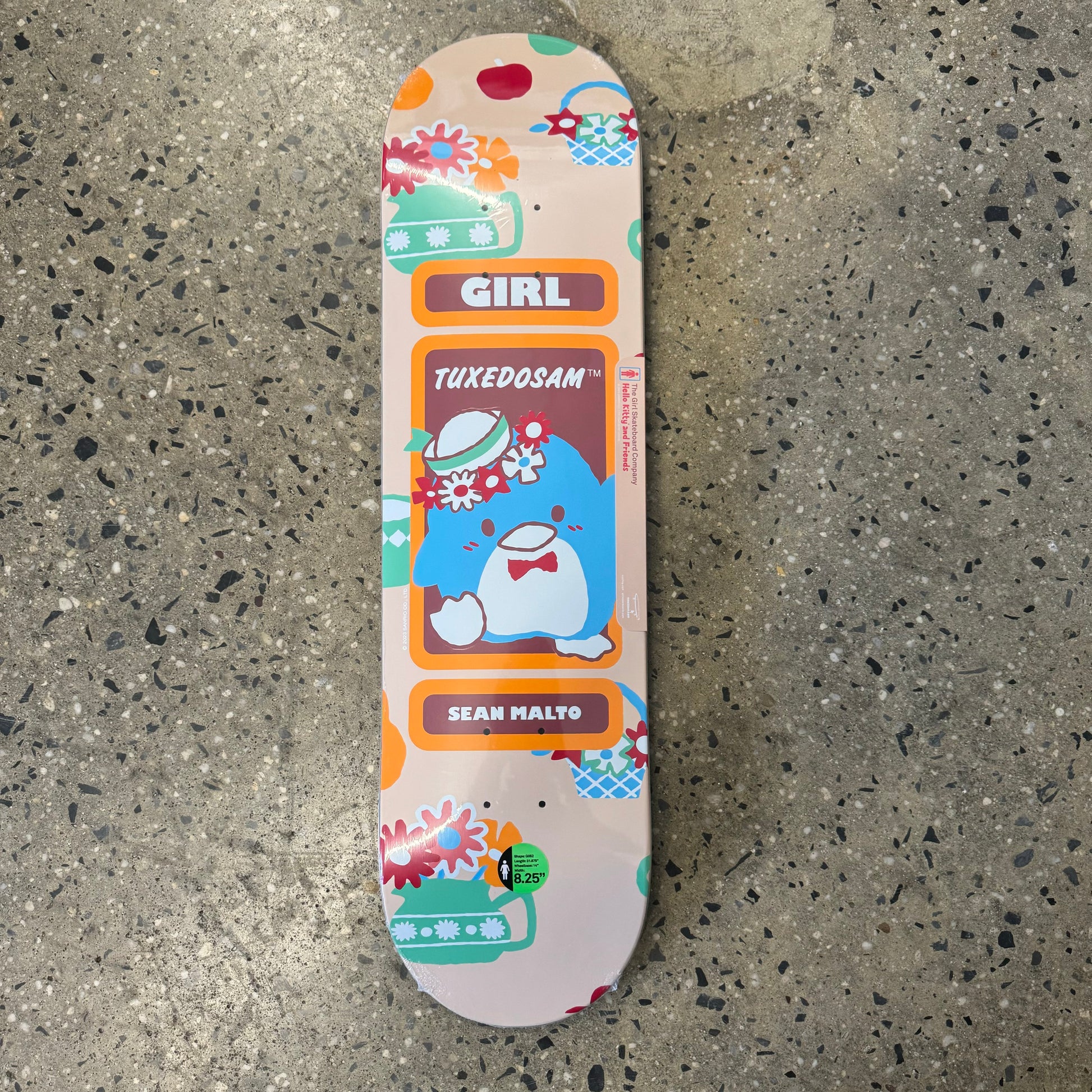 multi color Tuxedosam and flowers on cream skate deck
