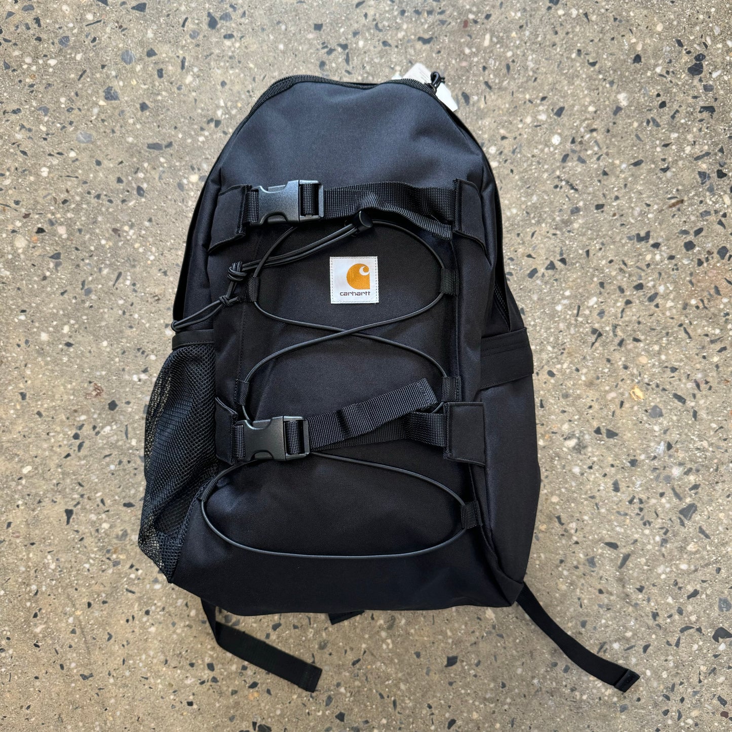 Black backpack with logo tab 