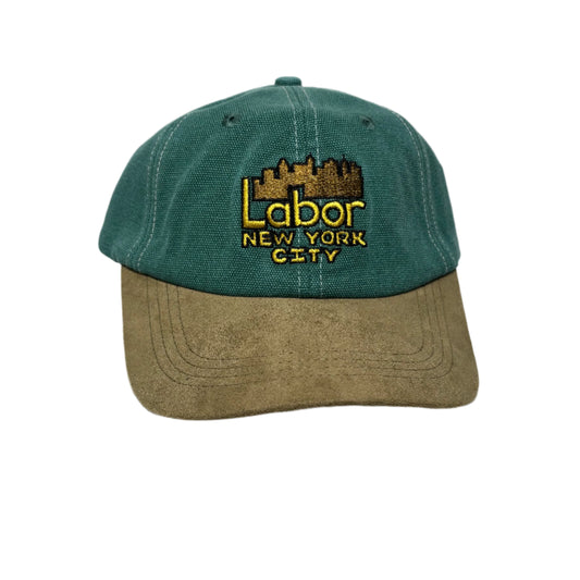 front view of hand drawn style embroidered graphic with LABOR NEW YORK CITY on crown
