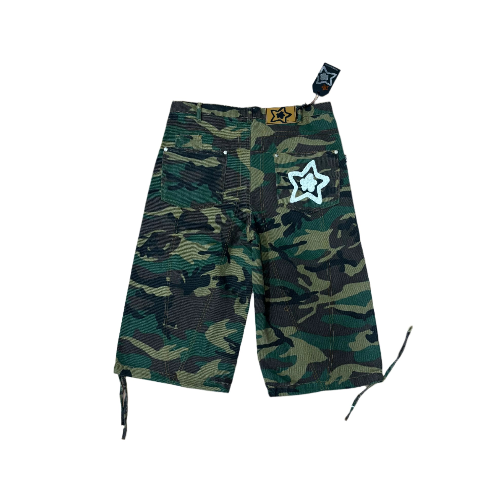 view of camo capri with star on pocket
