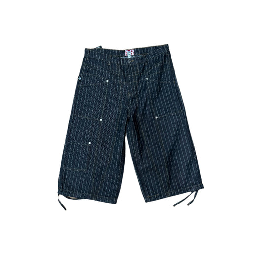 front view of striped black capri pant
