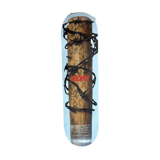 skateboard deck with bat and barbed wire around it