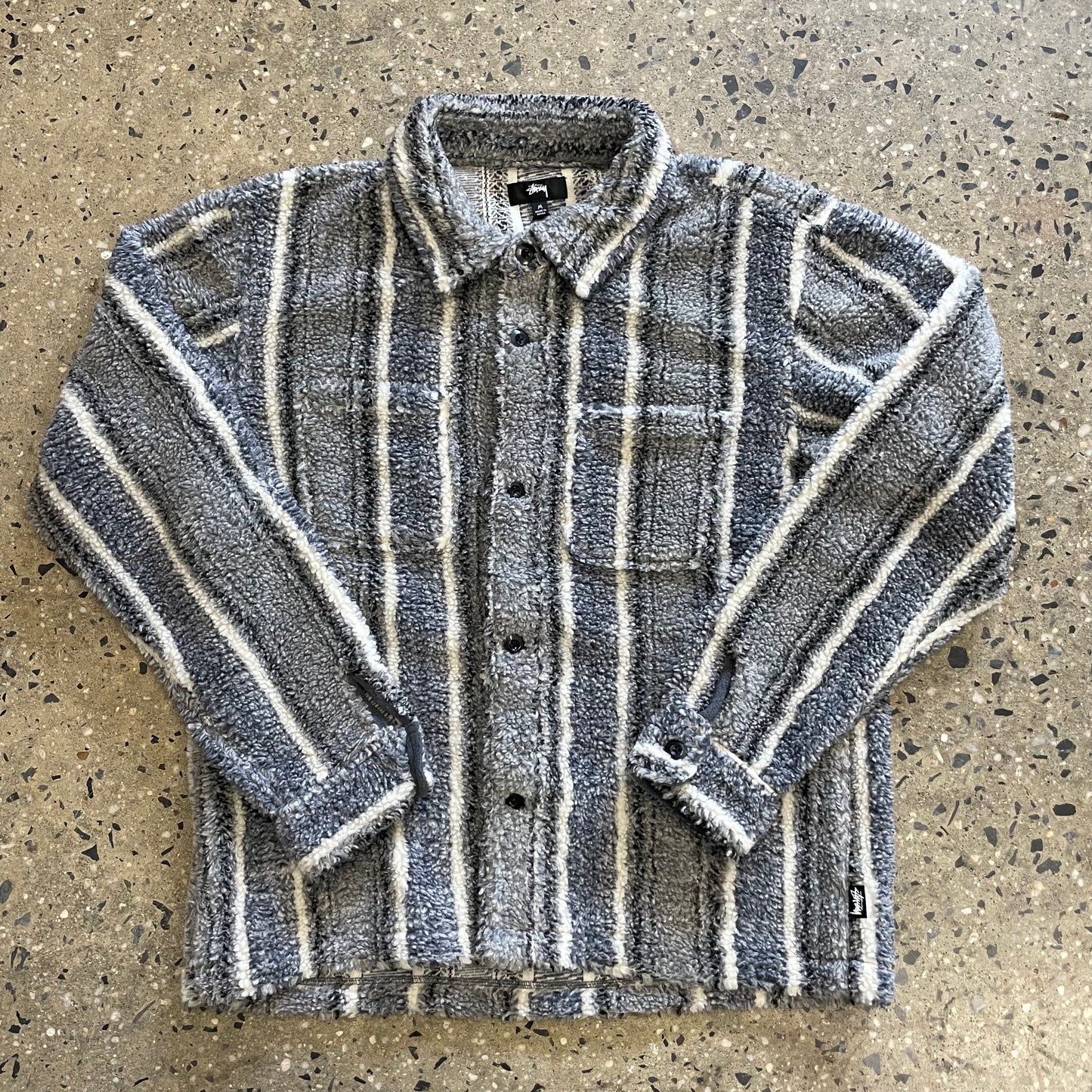 Stussy Stripe Sherpa Shirt - Charcoal