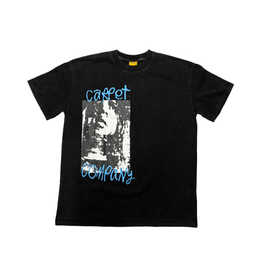 black t-shirt with left justified graphic nd CARPET COMPANY