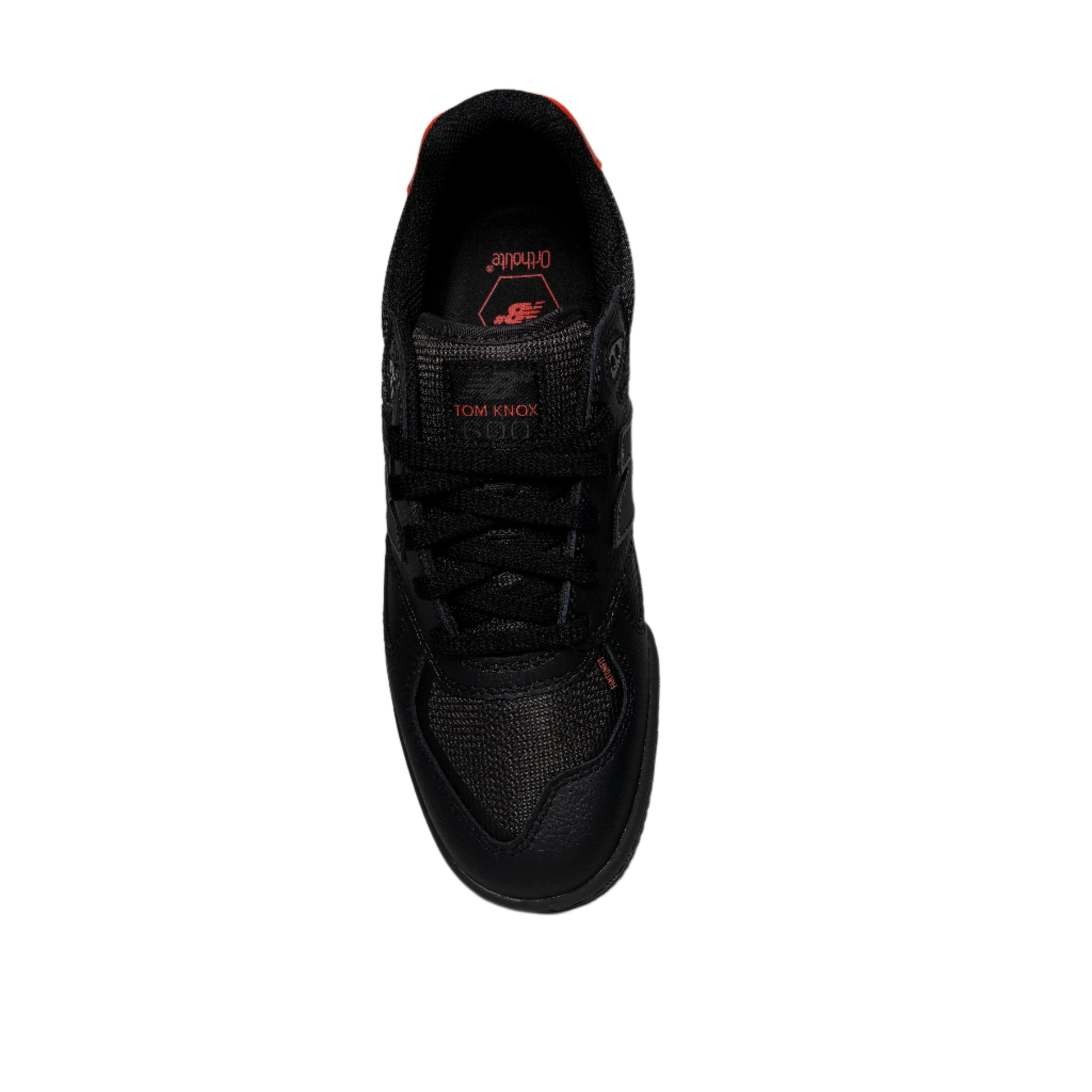 Black sneaker, top down view on a white  background