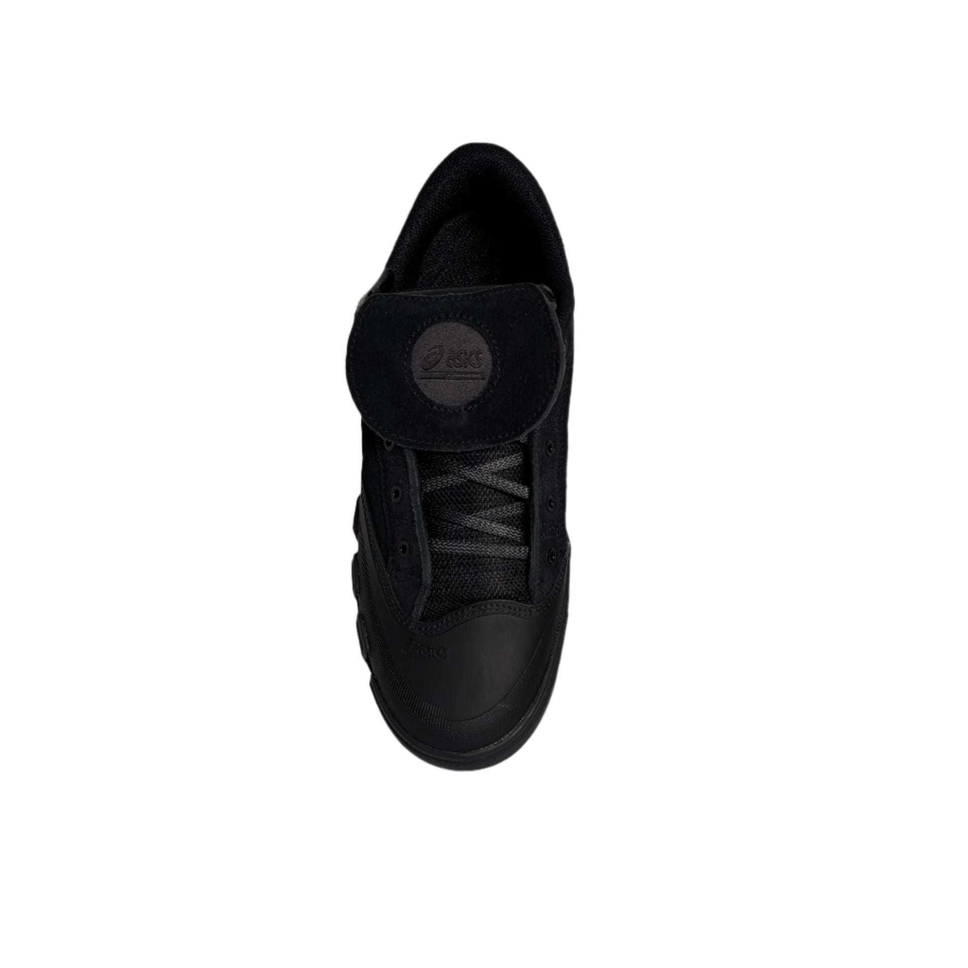 overhead view of Black sneaker on a white background