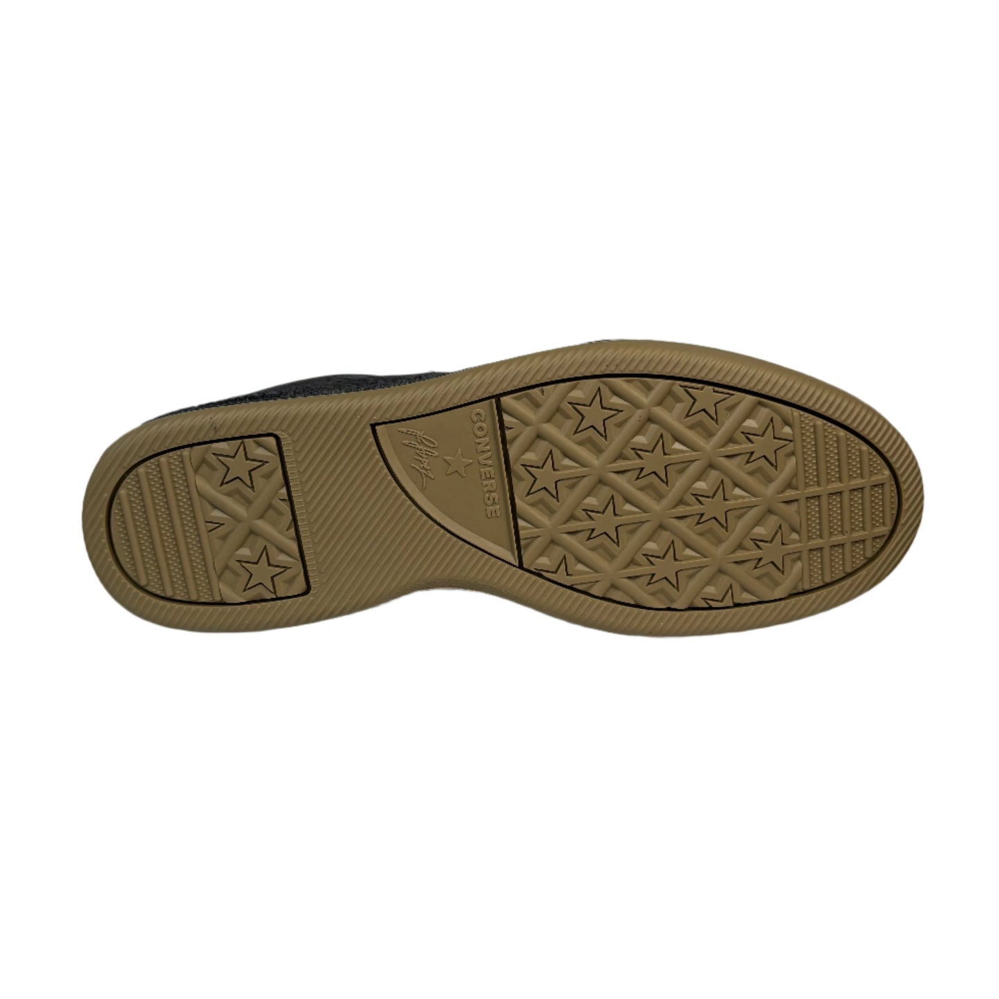 Close-up of a shoe sole with a star pattern on a white background