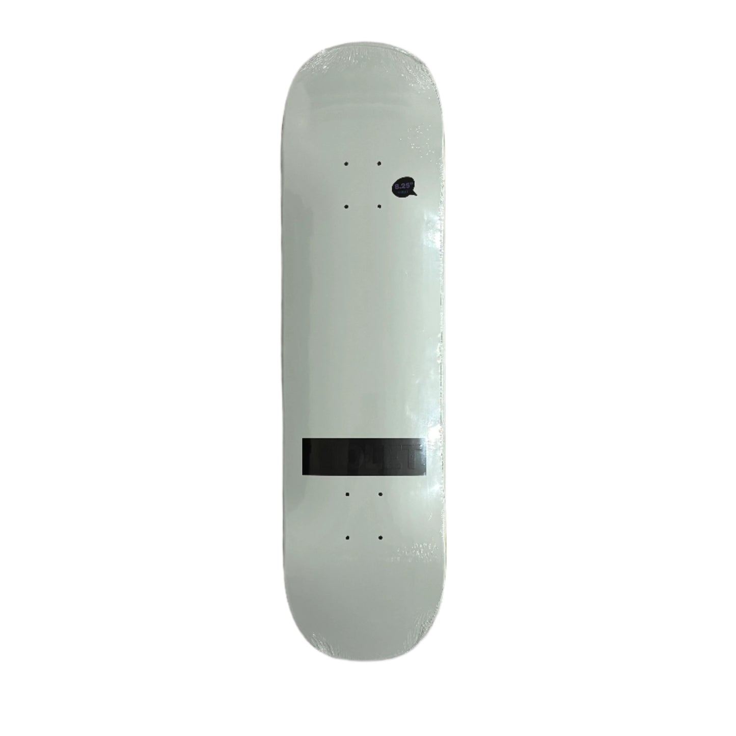 Skateboard deck with a black VIOLET logo 