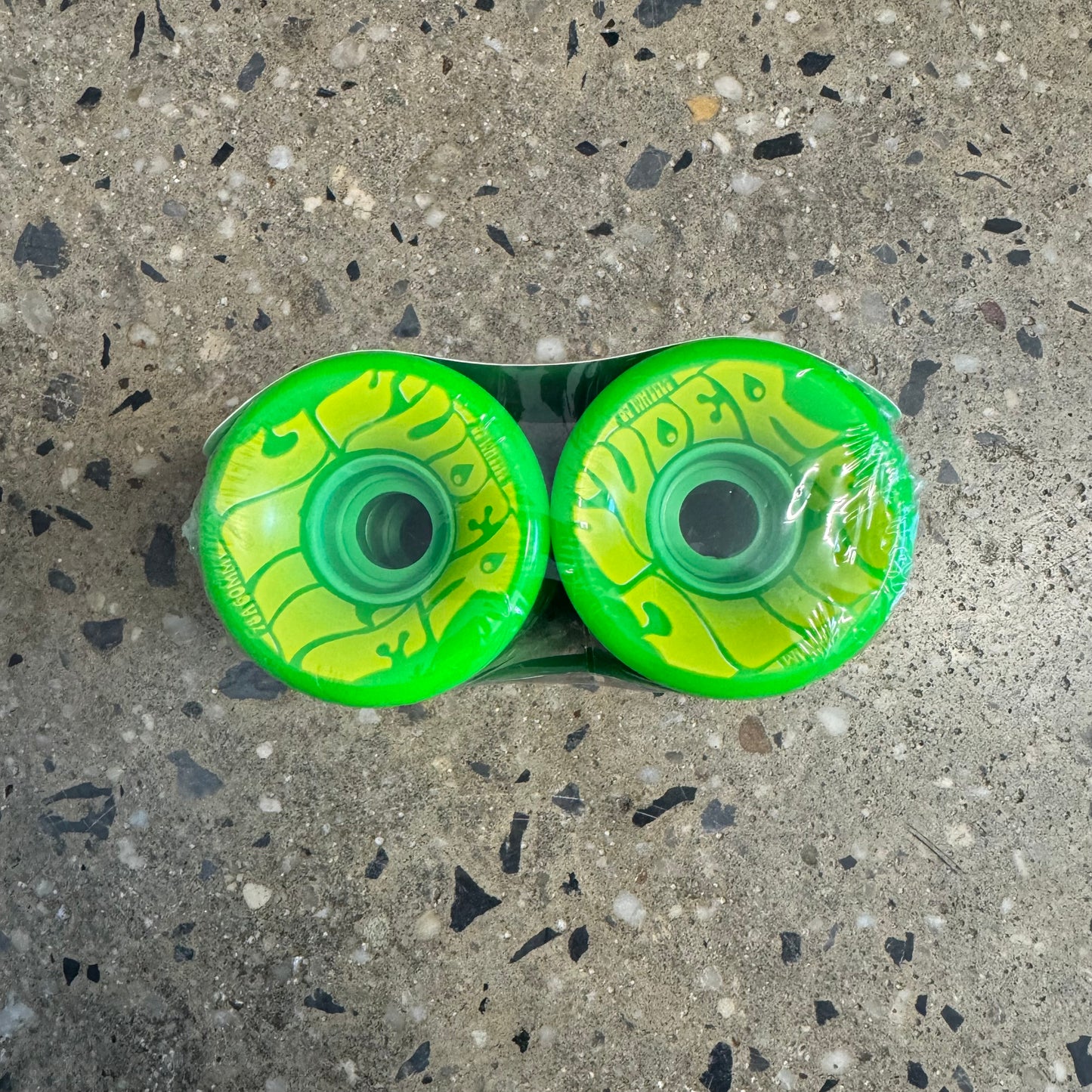 Top down view of green cruise wheels