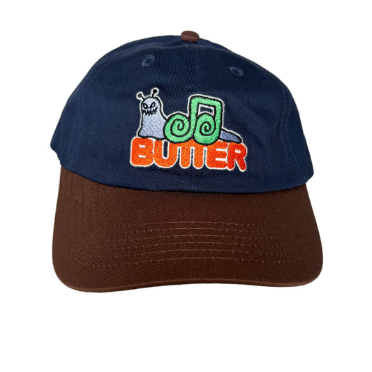 Snail logo navy baseball cap with a brown brim