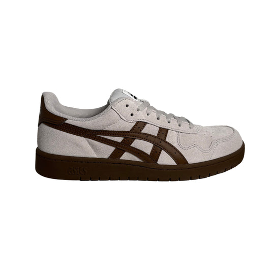 light grey Sneaker with brown and white design on a white background