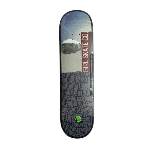 Girl Skate Co. skateboard deck with mountain graphic on a white surface