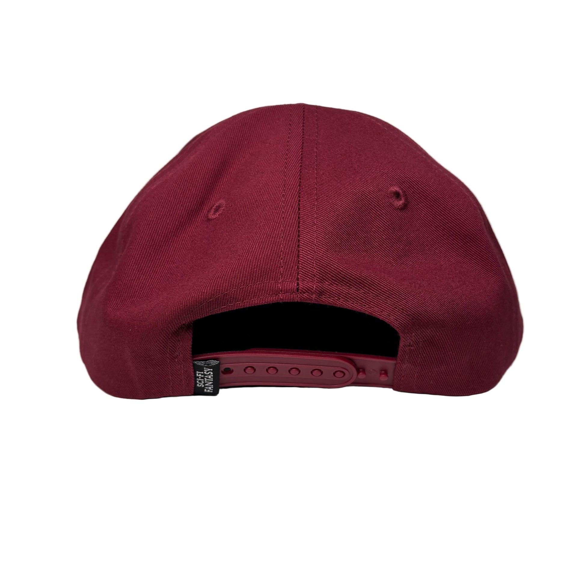 rear view of Maroon baseball cap on a white surface