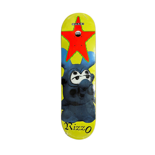 Skateboard deck with cartoon character and red star on a white background