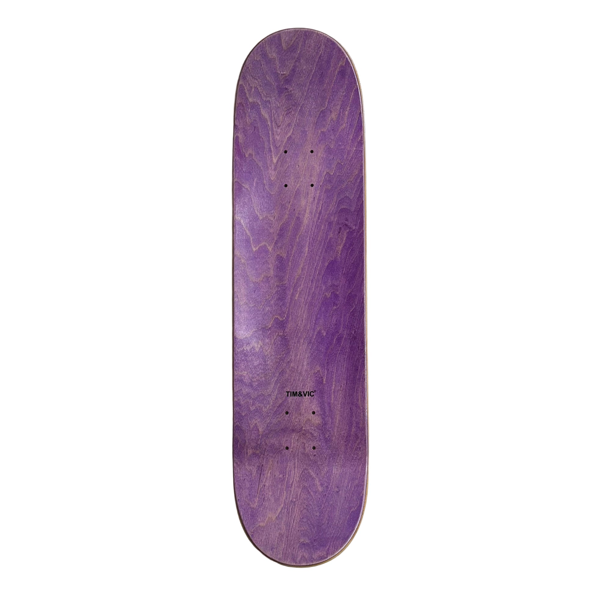 Purple skateboard deck top on a white surface