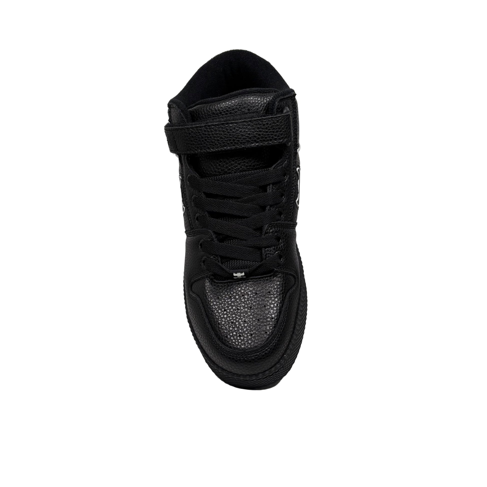 top down view of black leather skateboard shoe