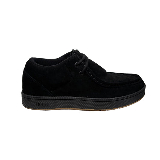 side view of black suede sneaker