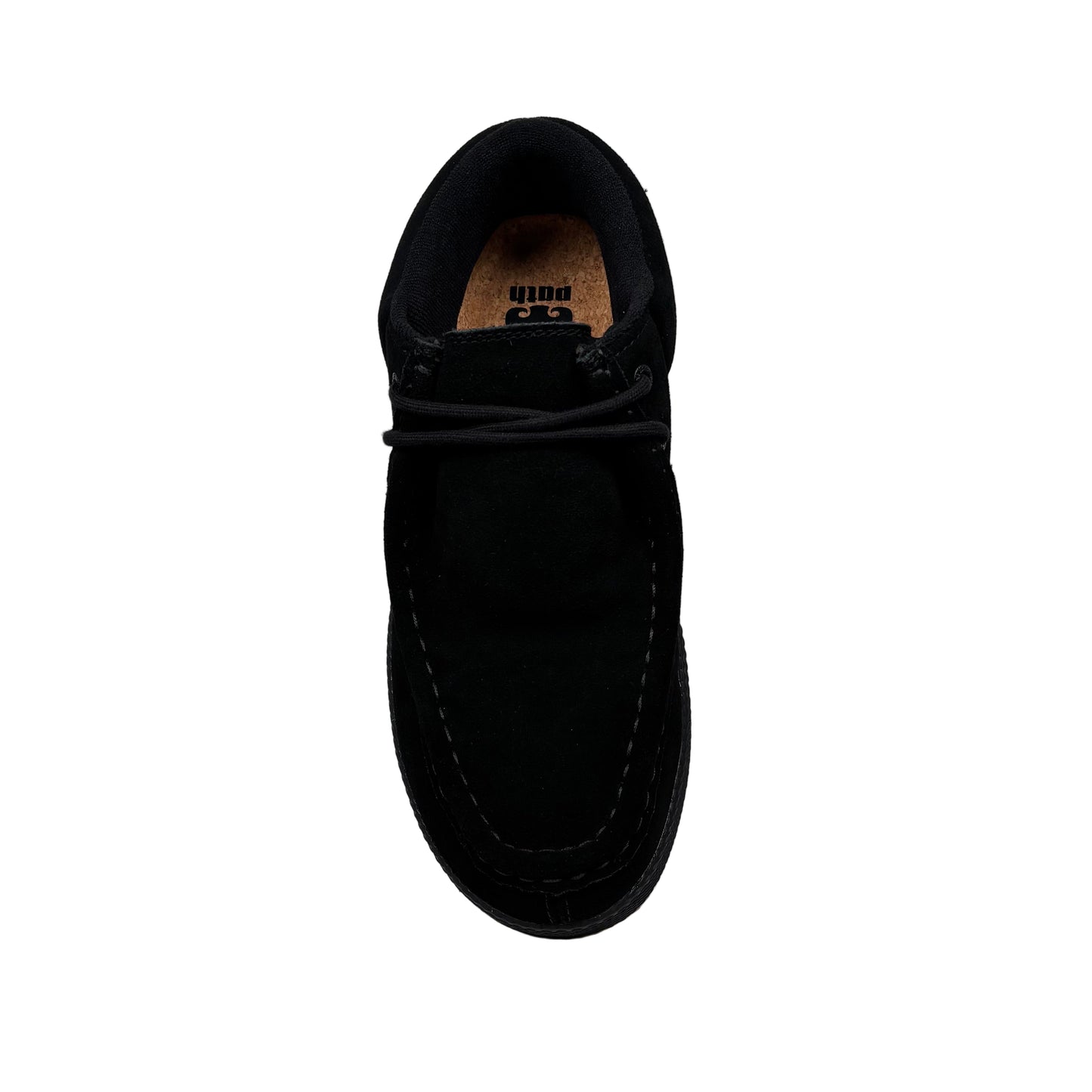 top down view of black suede skateboard sneaker
