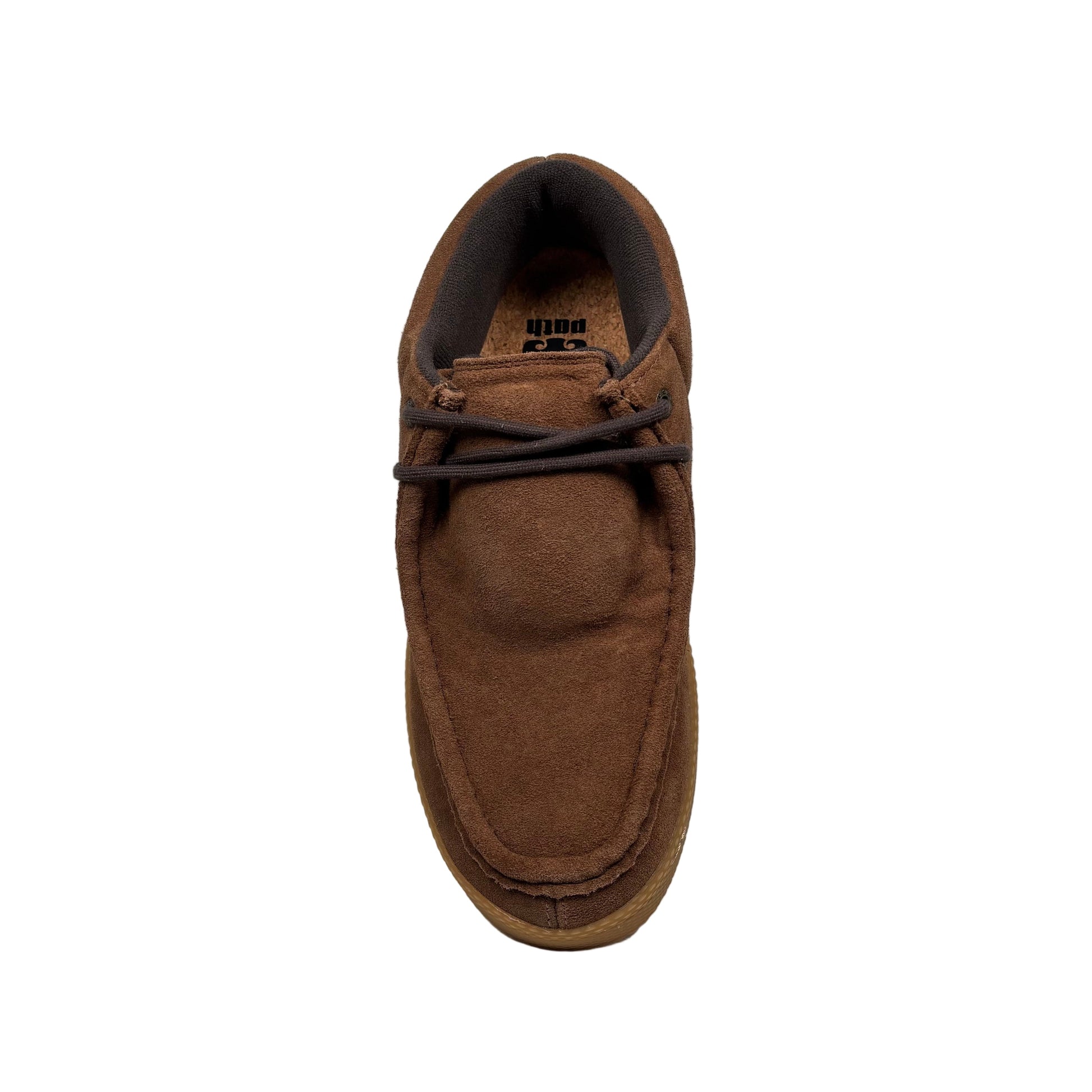 top down view of brown suede skateboard shoe