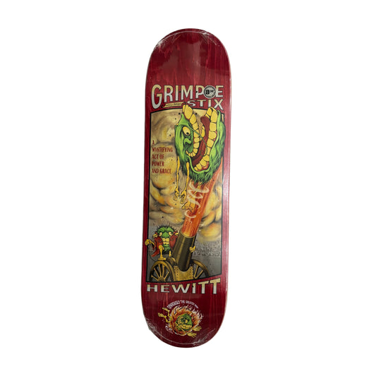 Skateboard deck with graphic design on a white background
