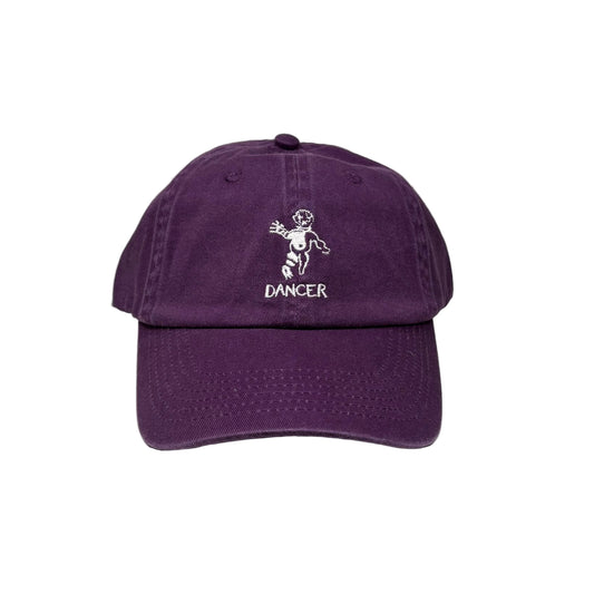 Purple cap with dancer design on a white background
