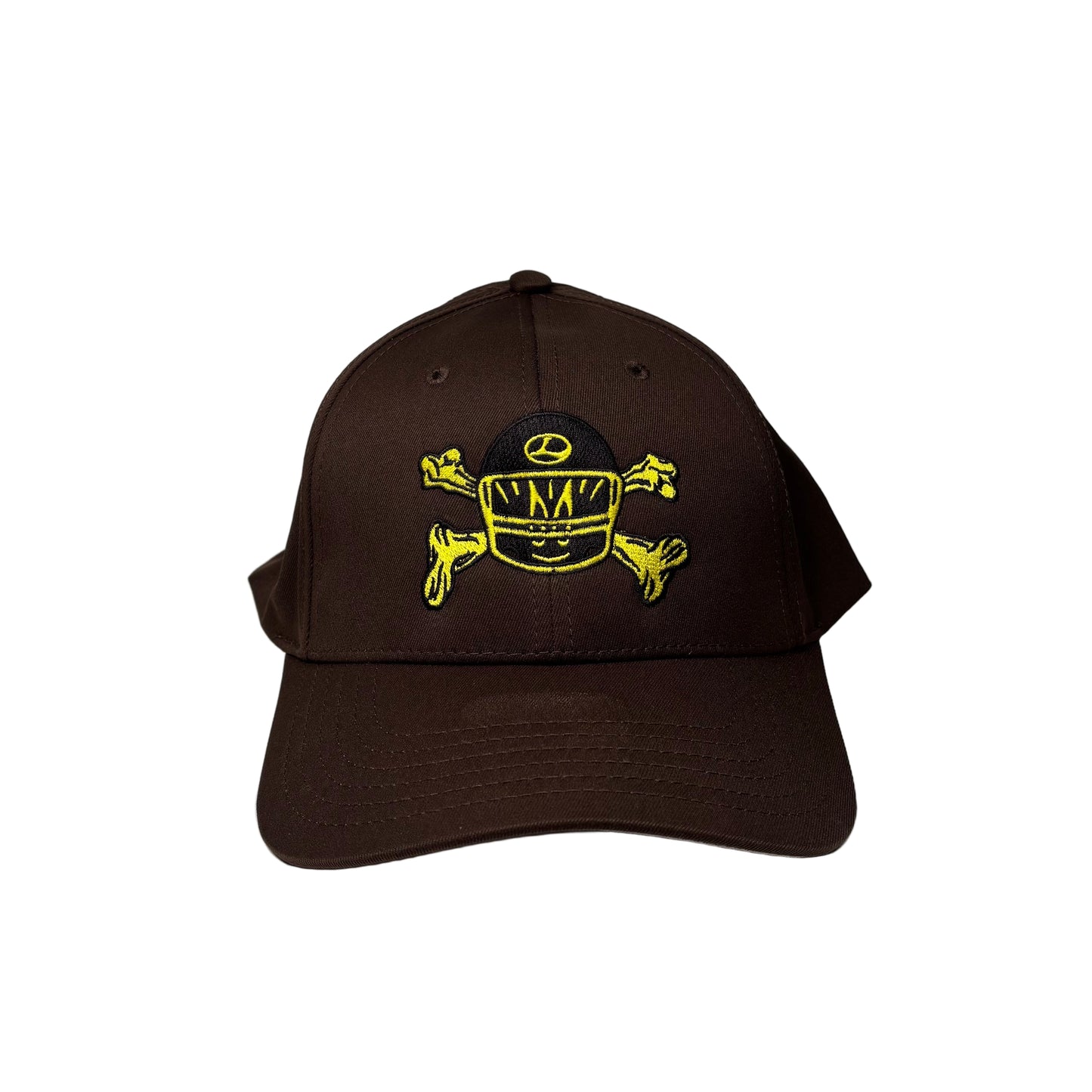 Brown cap with yellow logo on a white  background